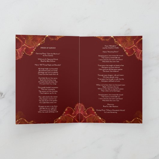 Burgund & Gold Order of Service Folded Program Programm (Innenseite)