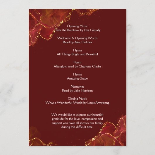 Burgund & Gold Order of Service Program Programm (Rückseite)