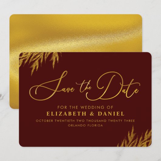 Burgund Gold Pampas Grass Save the Date (Vorne/Hinten)