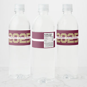 Burgund & Gold personalisierter Abschluss Wasserflaschenetikett