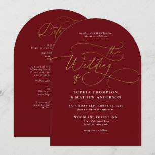 Burgund Gold QR Code All in one Bogen Hochzeit Einladung