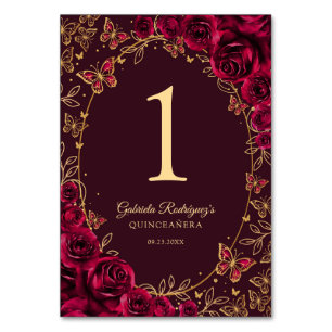 Burgund Gold Quinceanera Tischnummer