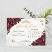Burgund & Gold Quinceñera Save the Date Einladung (Stehend Vorderseite)