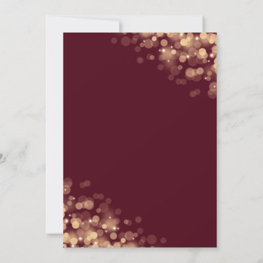 Burgund & Gold Rahmen mit Bokeh Lights Einladung (Rückseite)