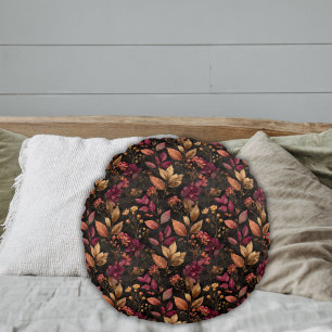 Burgund Gold Schwarze Aquarell-Botanik Blumenmotiv Rundes Kissen