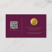 Burgund Gold Script QR Code Social Media Visitenkarte (Rückseite)