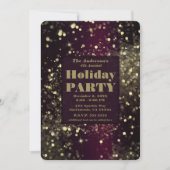 Burgund Gold Sparkling Lights Glam Holiday Party Einladung (Vorderseite)
