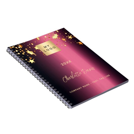 Burgund Gold Stars stilvolles Firmenlogo Notizblock (Rechte Seite)