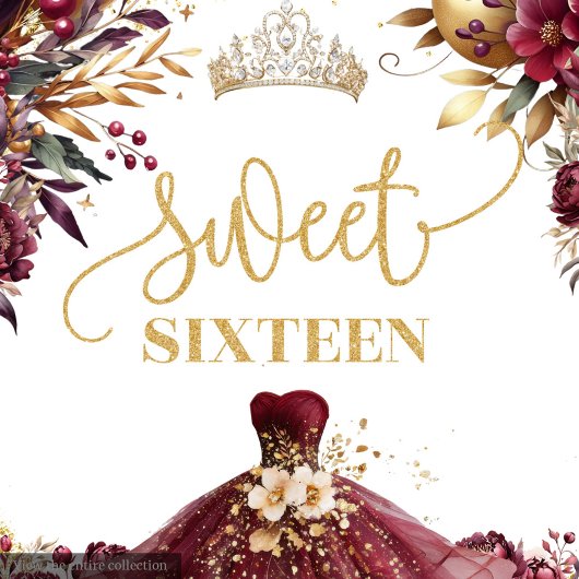 Burgund Gold Sweet 16 Backdrop Wasserfarbe Glitzer Wandteppich