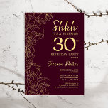 Burgund Gold Überraschung 30. Geburtstag Einladung<br><div class="desc">Burgund Gold Überraschung 30. Geburtstag Einladung. Minimalistisches maroon modernes feminines Design mit botanischen Akzenten und Typografie Drehbuch Schriftart. Einfache florale Einladungskarte perfekt für eine stilvolle weibliche Überraschung am Tag.</div>