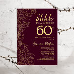 Burgund Gold Überraschung 60. Geburtstag Einladung<br><div class="desc">Burgund Gold Überraschung 60. Geburtstag Einladung. Minimalistisches maroon modernes feminines Design mit botanischen Akzenten und Typografie Drehbuch Schriftart. Einfache florale Einladungskarte perfekt für eine stilvolle weibliche Überraschung am Tag.</div>