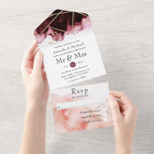 Burgund, Gold und Blush Geometric Wedding All In One Einladung