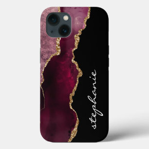 Burgund Gold Watercolor Agate Personalisiert Case-Mate iPhone Hülle