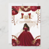 Burgund Gold Western Charro 2-seitige Quinceanera Einladung (Vorderseite)
