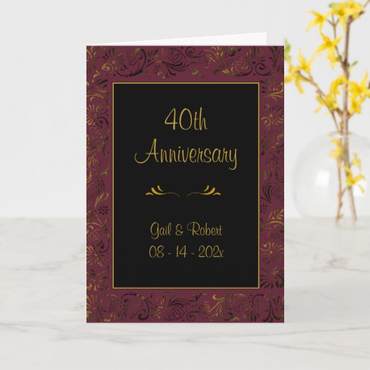 Burgund Gold zum 40. Jahrestag Karte (Gelbe Blume)