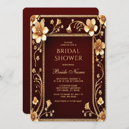 Burgund Golden Blume Bridal Dusche Einladung