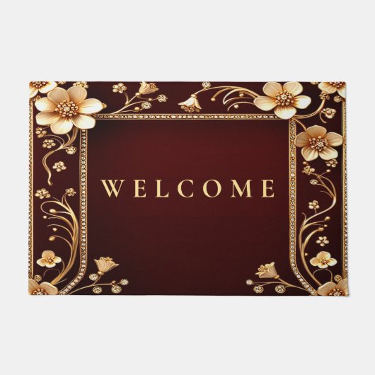 Burgund Golden Blume Doormat Fußmatte (Vorderseite)