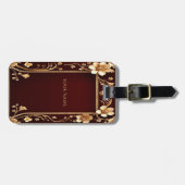 Burgund Golden Blume Gepäckmarke Gepäckanhänger (Vorderseite horizontal)