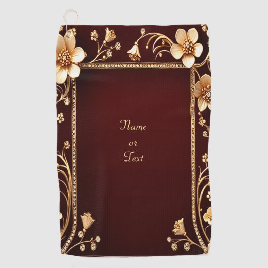 Burgund Golden Blume Golf Handtuch (Vorderseite)