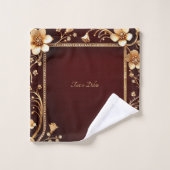 Burgund Golden Blume Handtuch Set (Waschlappen)