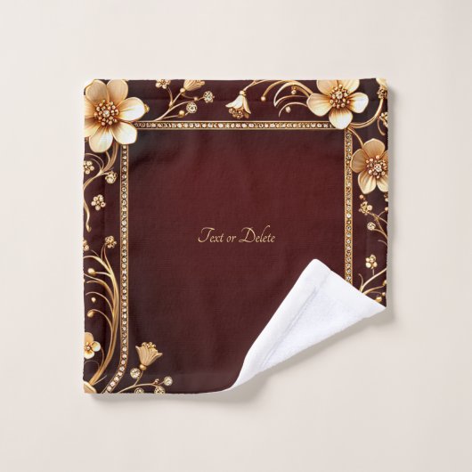 Burgund Golden Blume Handtuch Set (Waschlappen)