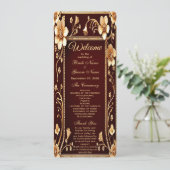 Burgund Golden Blume Hochzeitsprogramm Programm (Stehend Vorderseite)