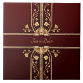 Burgund Golden Blume Keramik Tile Fliese (Vorderseite)