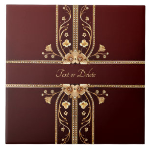 Burgund Golden Blume Keramik Tile Fliese