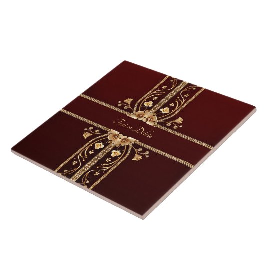 Burgund Golden Blume Keramik Tile Fliese (Seite)
