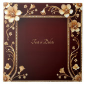 Burgund Golden Blume Keramik Tile Fliese (Vorderseite)