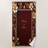 Burgund Golden Blume Strandtuch (Vorderseite)