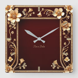 Burgund Golden Blume Wall Clock Quadratische Wanduhr