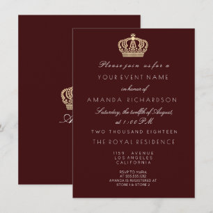 Burgund Golden Crown Royal Glitzer 16. Bridal Einladung