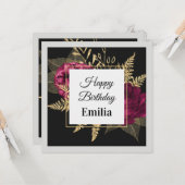 Burgund Golden elegante Rose Geburtstag Individuel Karte (Vorderseite/Rückseite Beispiel)