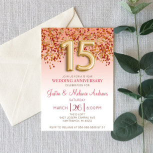 Burgund Goldene 15. Hochzeitstag Einladung