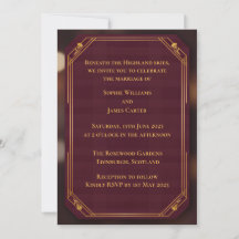 Burgund Goldene Schottische Hochzeitseinladung | R