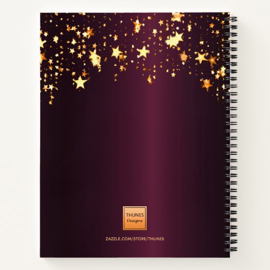Burgund goldene Sterne Monogramm Name elegant Notizblock (Rückseite)