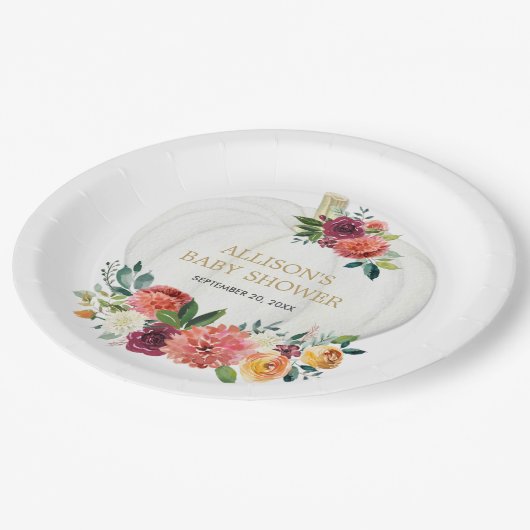 Burgund-Goldflorenkürbis Pappteller (Schrägansicht)