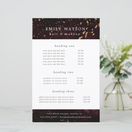 Burgund Goldsprinkles Service und Preis Flyer (Stehend Vorderseite)