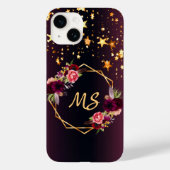 Burgund-Goldsterne-Blume, geometrisch, monogramm Case-Mate iPhone Hülle (Rückseite)