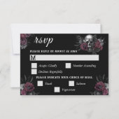 Burgund Gothic Floral Skull Wedding RSVP Card (Vorderseite)