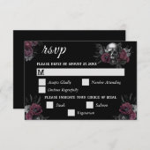 Burgund Gothic Floral Skull Wedding RSVP Card (Vorne/Hinten)