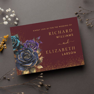 Burgund Gothic Rose Glitzer Hochzeitseinladung Einladung