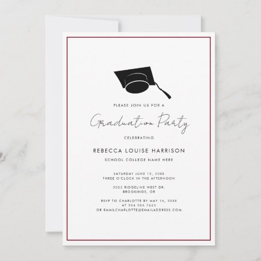 Burgund Graduate Cap Simple 2024 Graduation Party Einladung (Vorderseite)