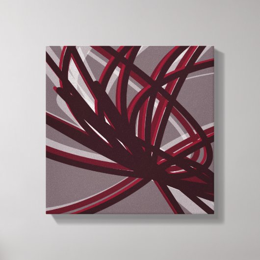 Burgund & Grau Abstrakte Ribbons | Schatten und Li Leinwanddruck (Vorderseite)