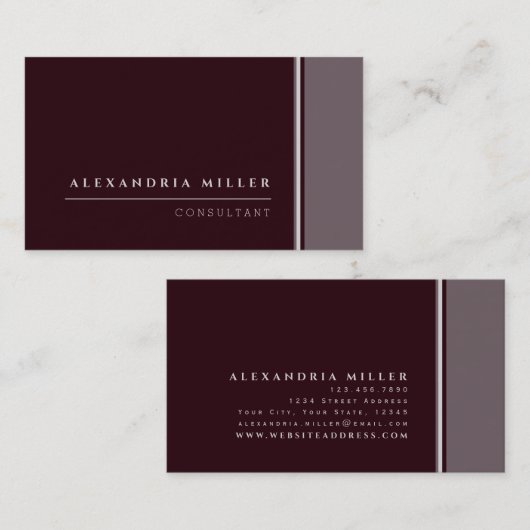 Burgund & Grau mit Streifen | BERUFLICH Visitenkarte (Vorne/Hinten)