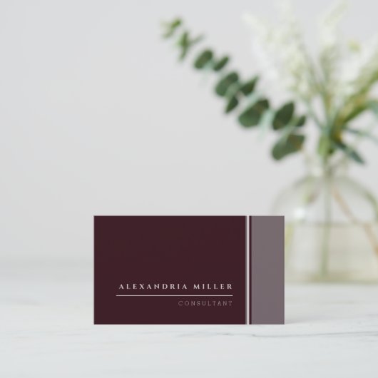 Burgund & Grau mit Streifen | BERUFLICH Visitenkarte (Stehend Vorderseite)