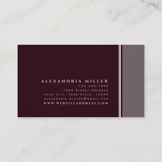 Burgund & Grau mit Streifen | BERUFLICH Visitenkarte (Rückseite)