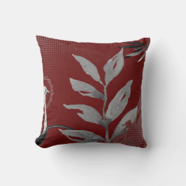Burgund & Graue Abstrakte Aquarellfarben Blätter S Kissen