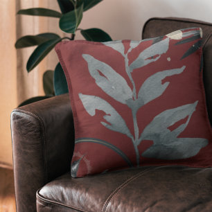 Burgund & Gray Artistic Watercolor-Blätter Kissen